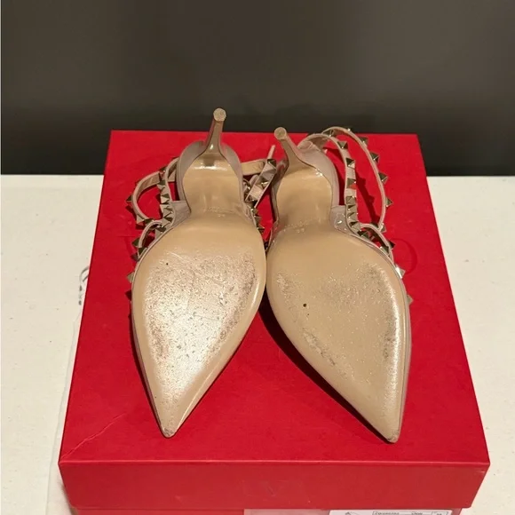 Valentino Nude Patent Rockstud Strappy Pointed Pumps - Picture 4 of 5